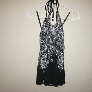 WHBM Black White Halter Top